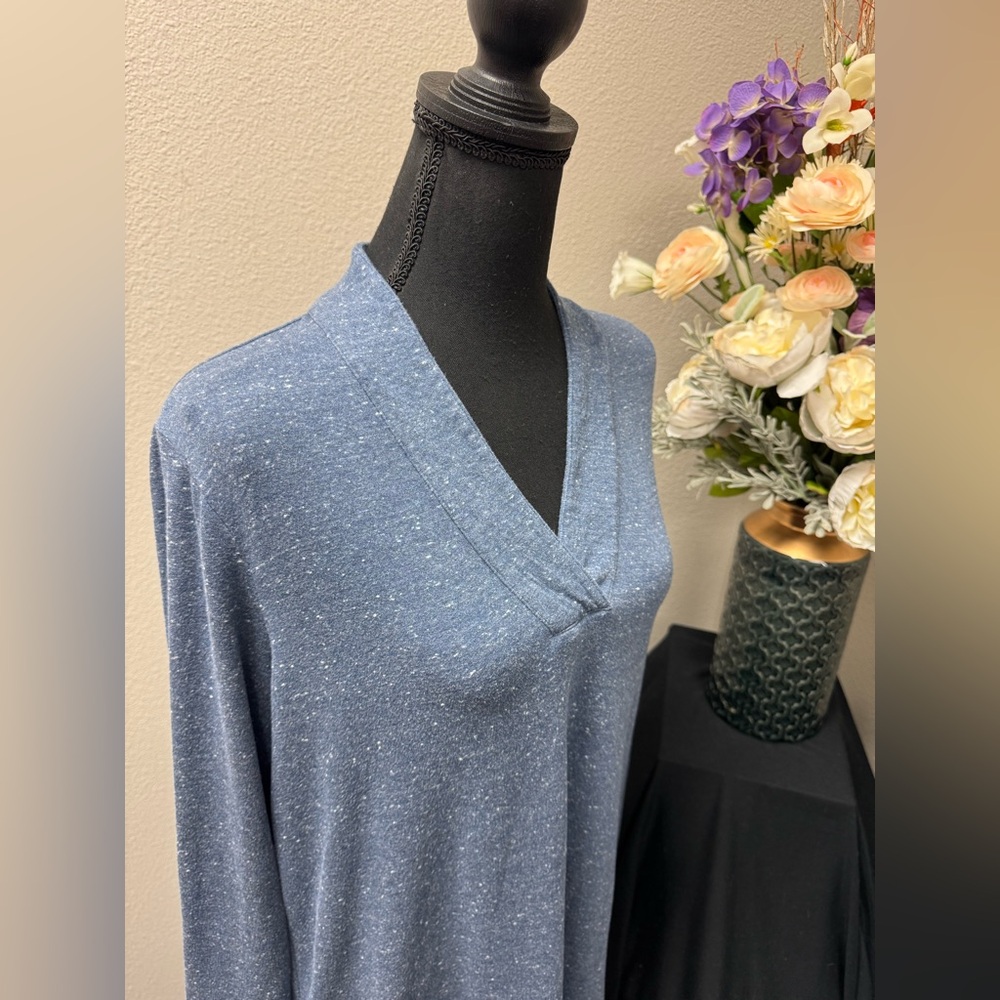 Pure Jill Tranquility Fleece Heather Blue Long Sleeve V-Neck Top Tunic Size M - Picture 6 of 9
